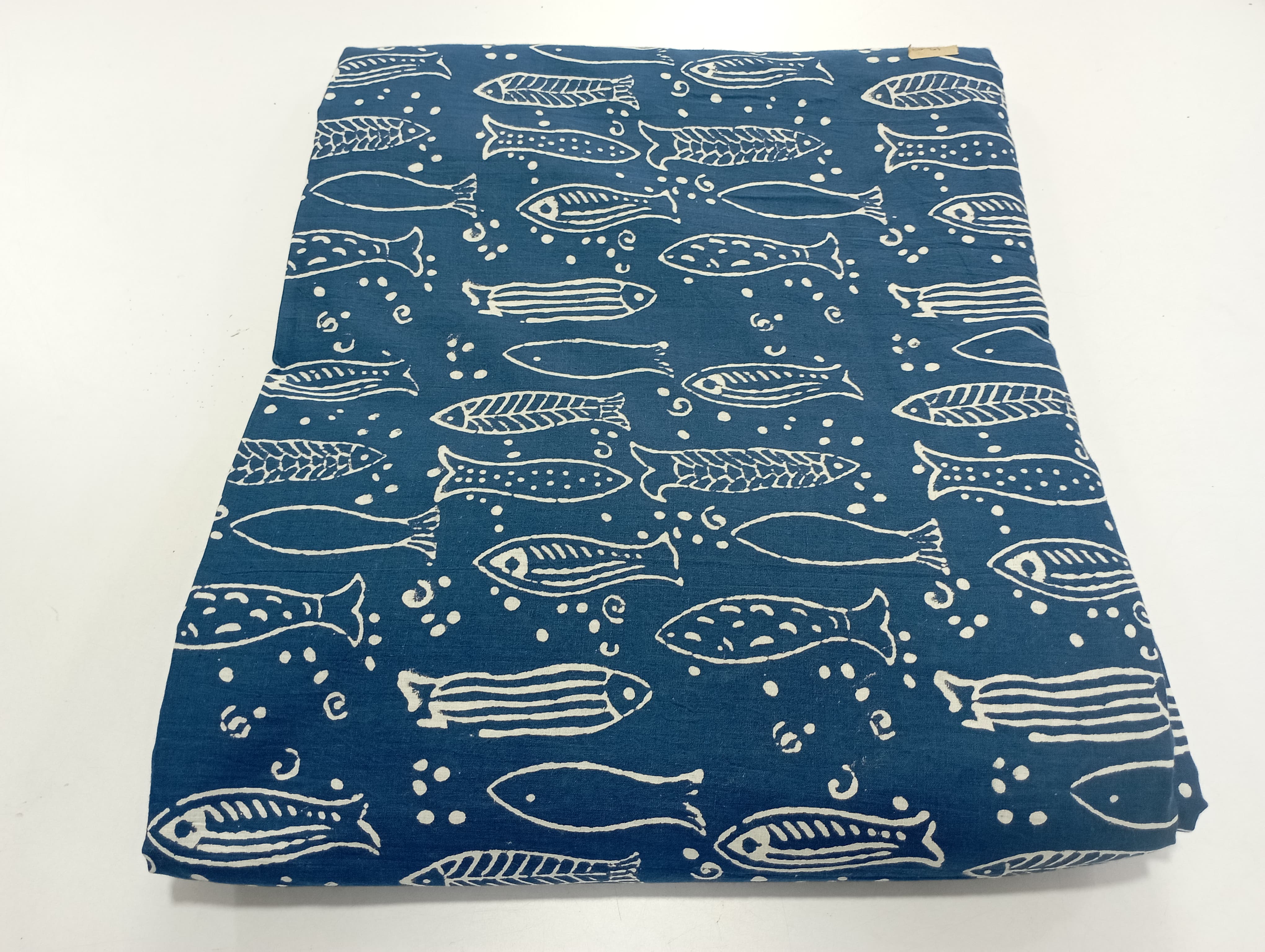Fish print indigo cotton fabric